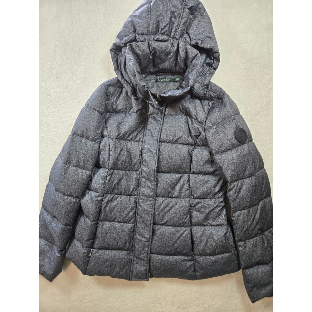 Lauren Ralph Lauren Grey Heathered Hooded Down Puffer Jacket 65331F Aomen L